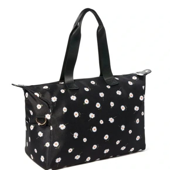 Alice + Olivia NWT Black Canvas Duffel/ Travel Bag with Daisy Print - Picture 5 of 6